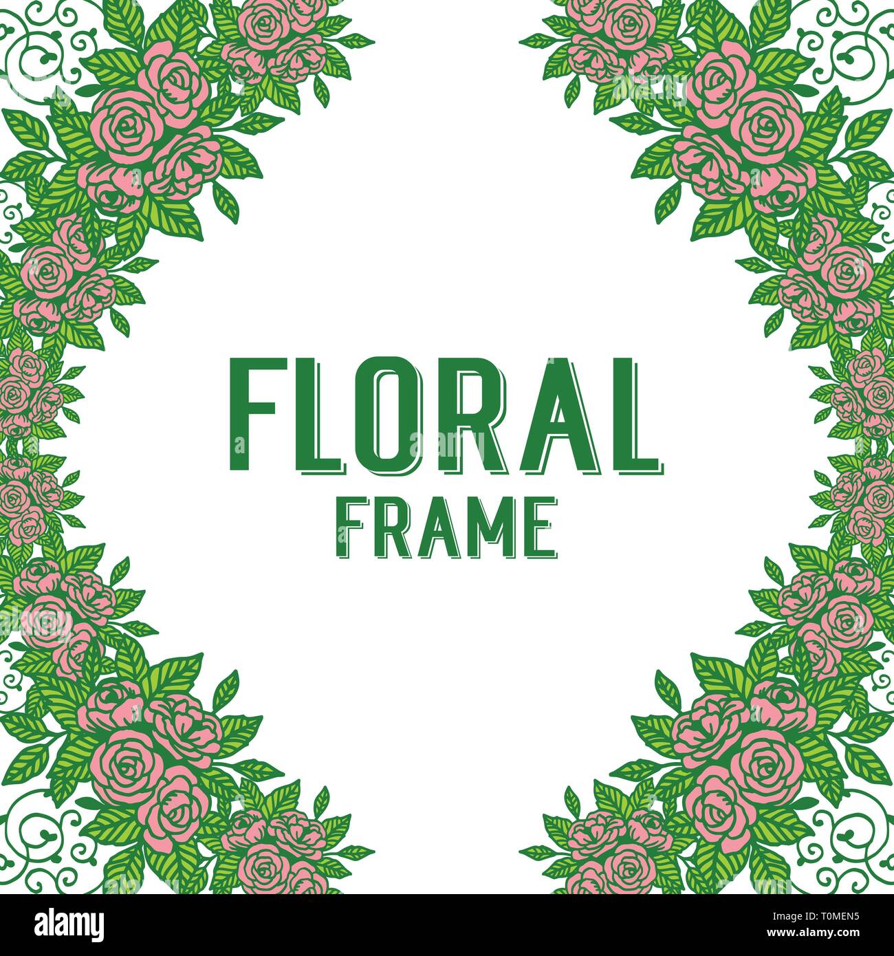 Vector illustration white background with rose pink floral frame hand ...