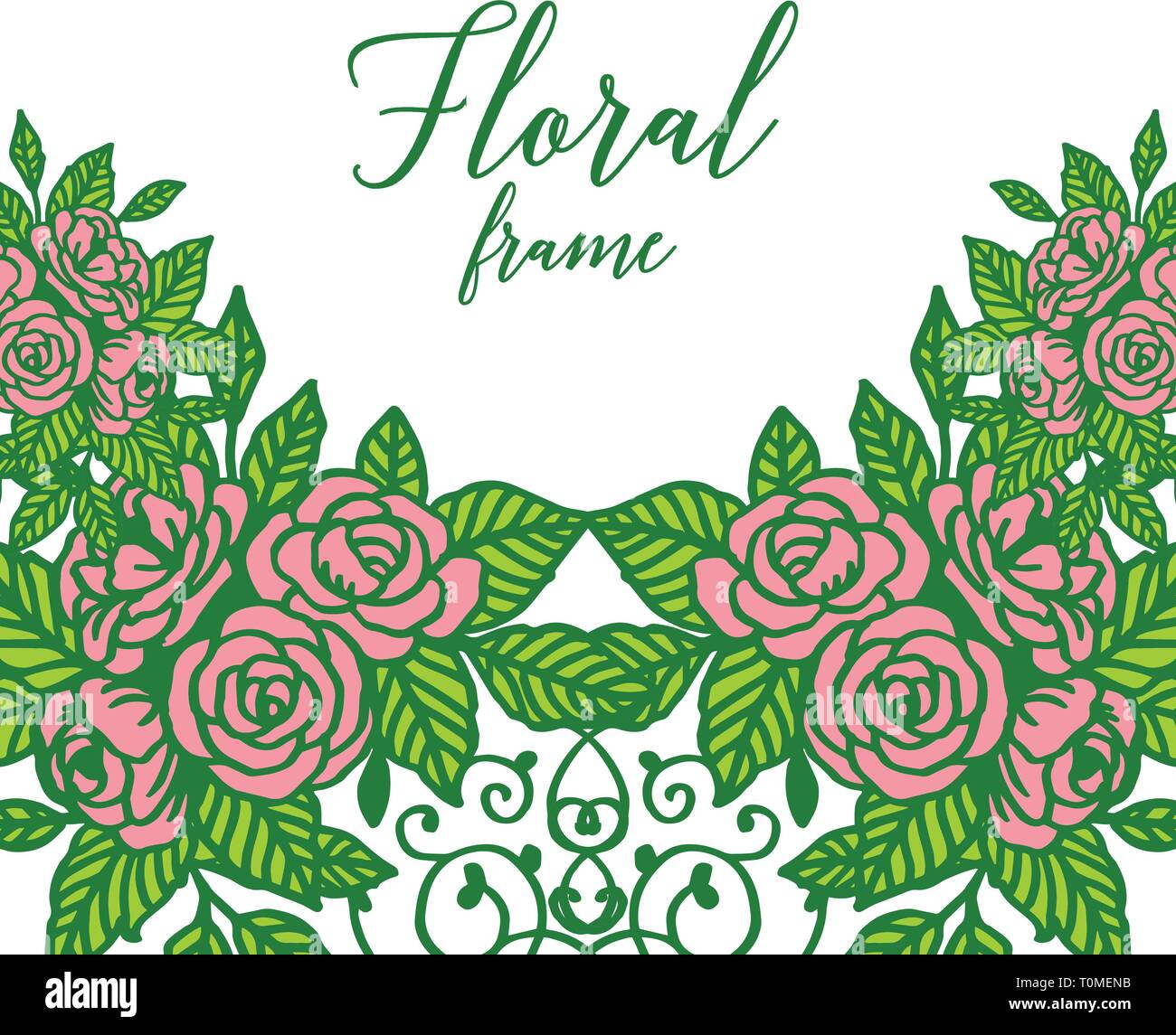 Vector illustration white background with rose pink floral frame hand ...