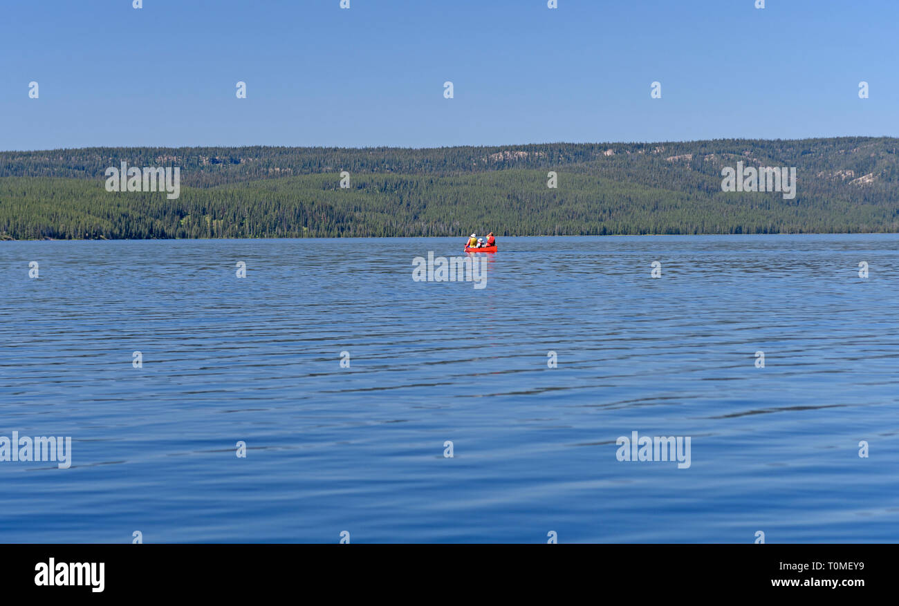 Canoeing on a Shoshone Lake in Yellowstone National Park in Wyoming