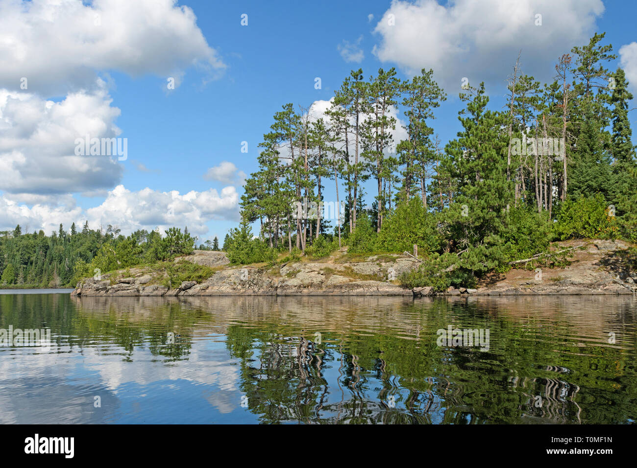 Sunny Day on a North Woods Island in Saganagons Lake in Quetico Provincial Park in Ontario Stock Photo