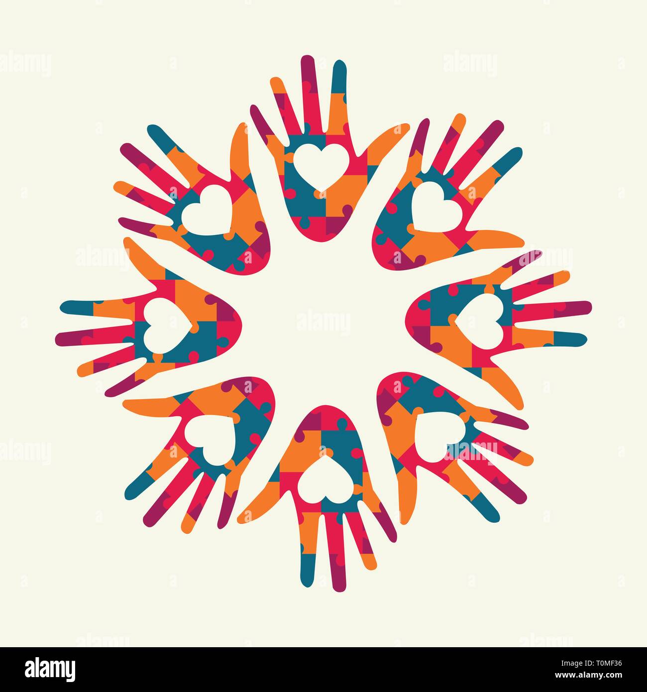 hand shaped puzzle logo for autism day concept vector illustration Stock Vector