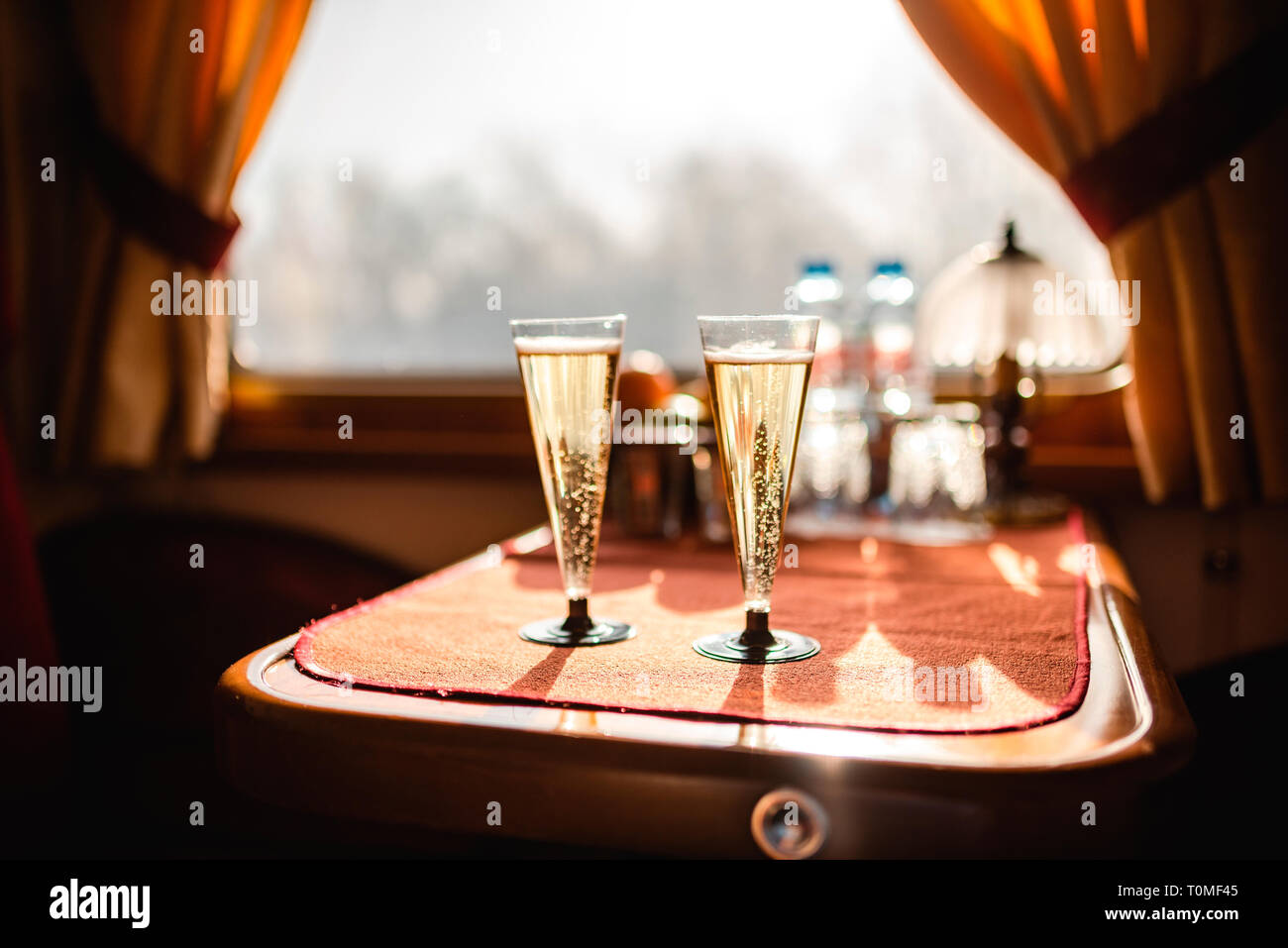 Welcome drink on the Trans-Siberian Railway Stock Photo