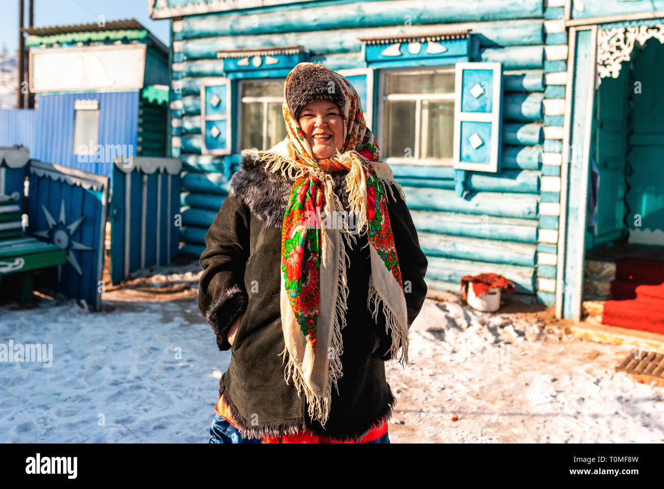 Older woman woman in Siberia, Russia Stock Photo
