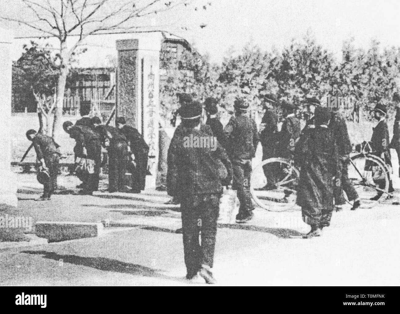 Students commuting to school, Sangju, Korea, under Japanese rule. c 1938. Stock Photo