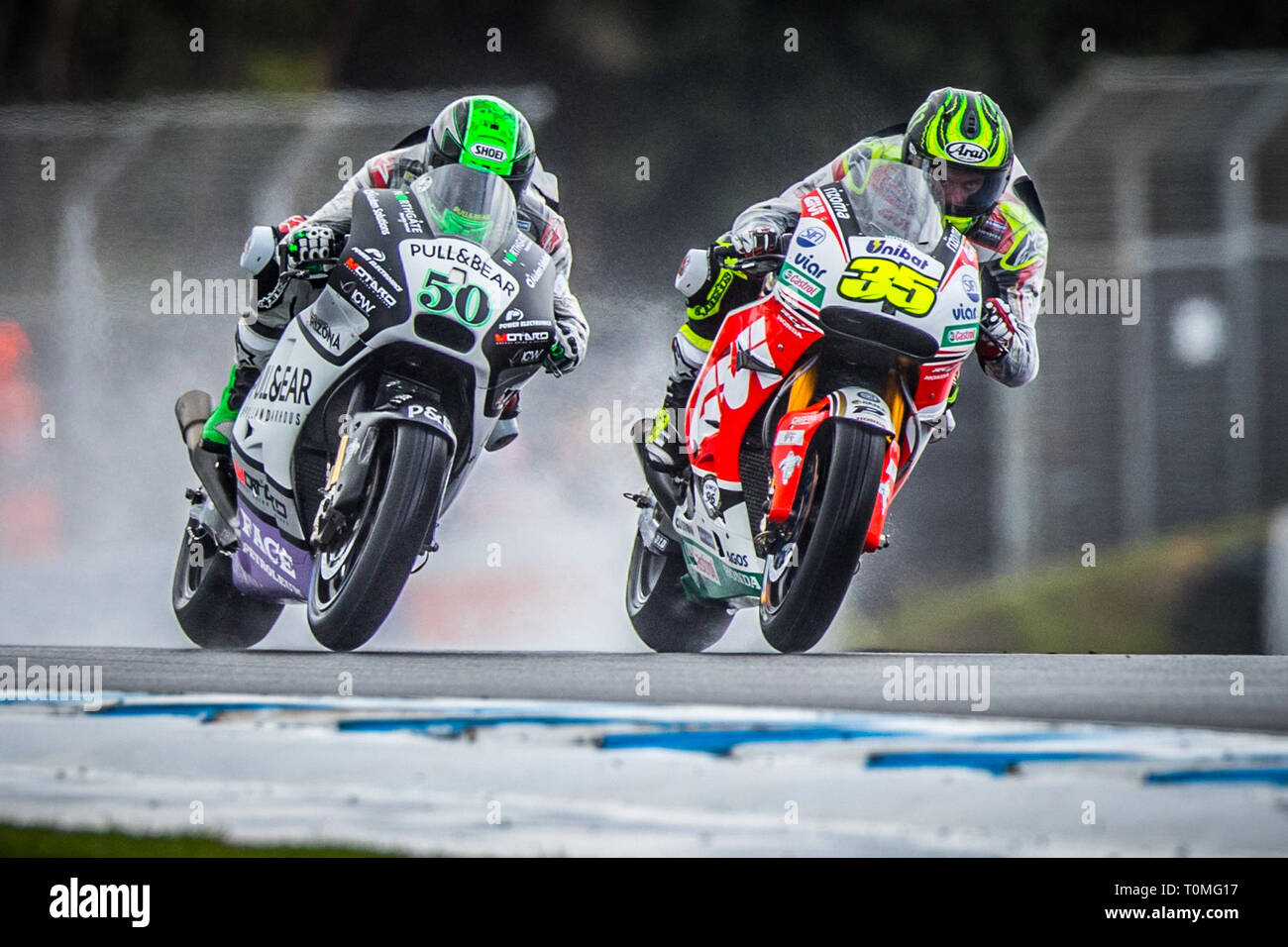 Phillip Island, Australia. 22nd Oct, 2016. English rider Cal Crutchlow(35) and Eugene Laverty (50) at the 2016 Australian Motorcycle Grand Prix. Stock Photo