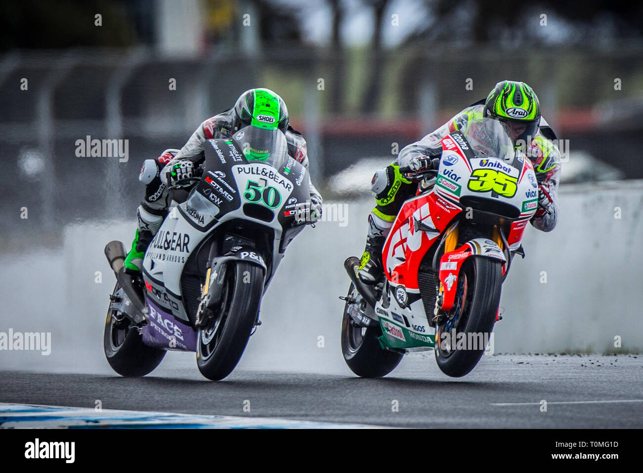 Phillip Island, Australia. 22nd Oct, 2016. English rider Cal Crutchlow(35) and Eugene Laverty (50) at the 2016 Australian Motorcycle Grand Prix. Stock Photo