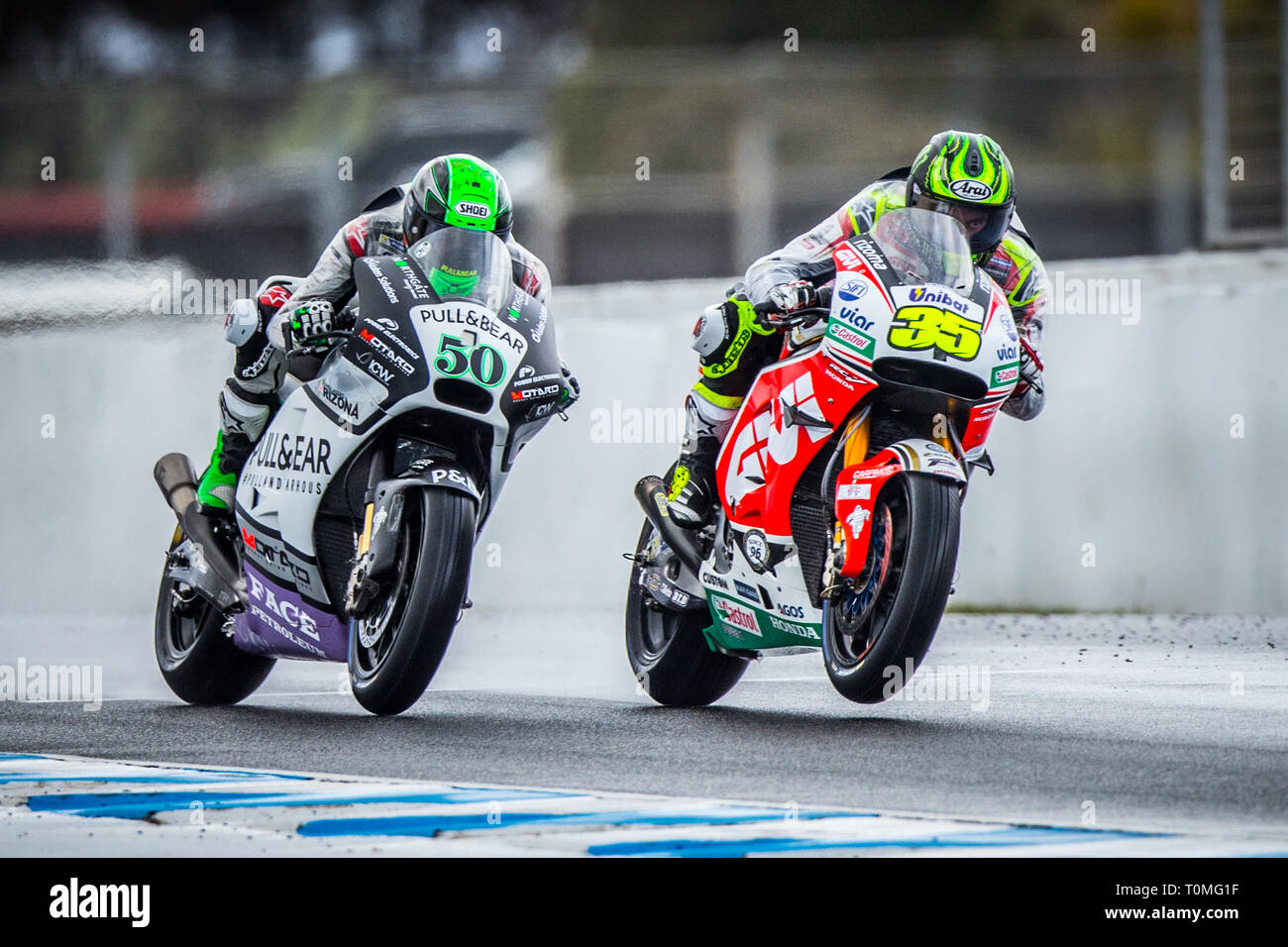 Phillip Island, Australia. 22nd Oct, 2016. English rider Cal Crutchlow(35) and Eugene Laverty (50) at the 2016 Australian Motorcycle Grand Prix. Stock Photo