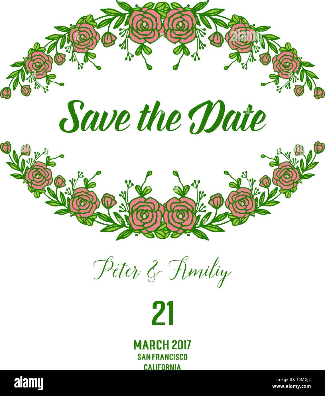 Vector illustration crowd of rose flower frame with invitation card ...