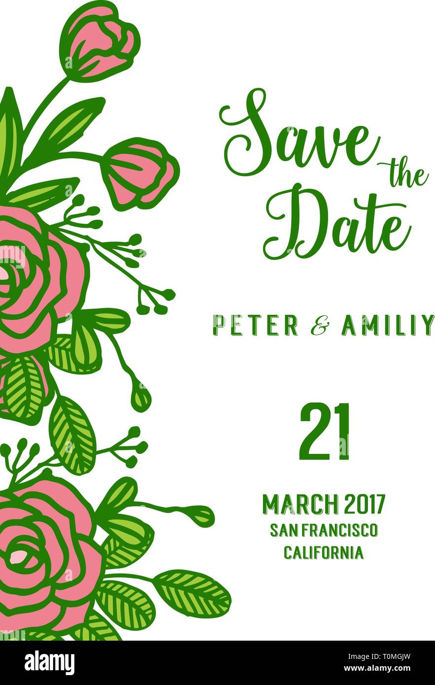 Vector illustration crowd of rose flower frame with invitation card ...