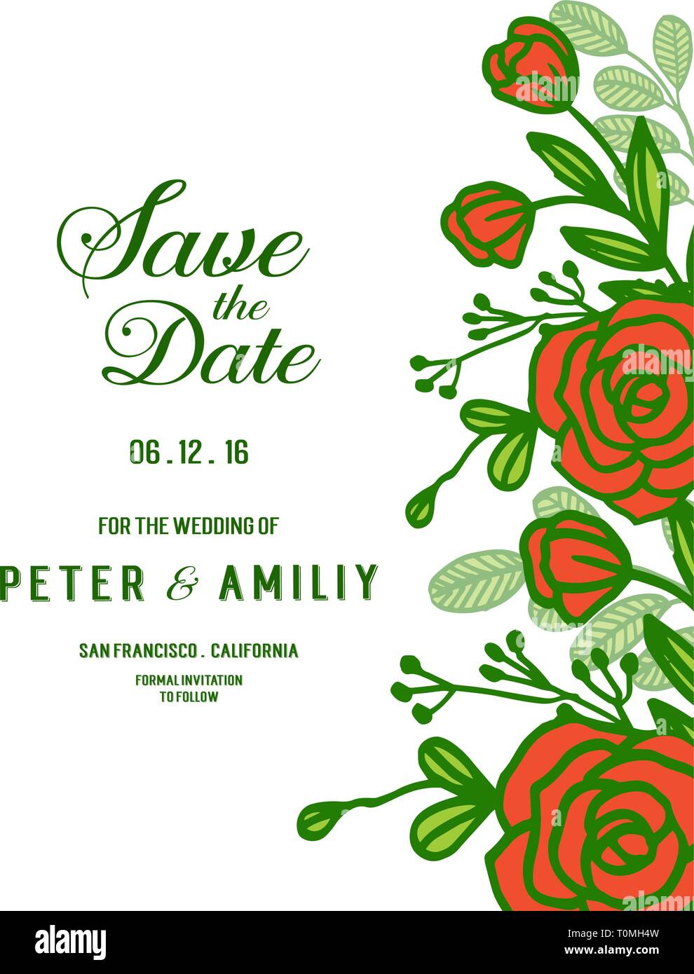 Vector illustration decoration red rose flower frame with wedding ...