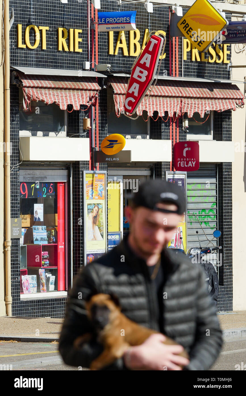 Amazing old Tobacco shop facade, Lyon, France Stock Photo Alamy