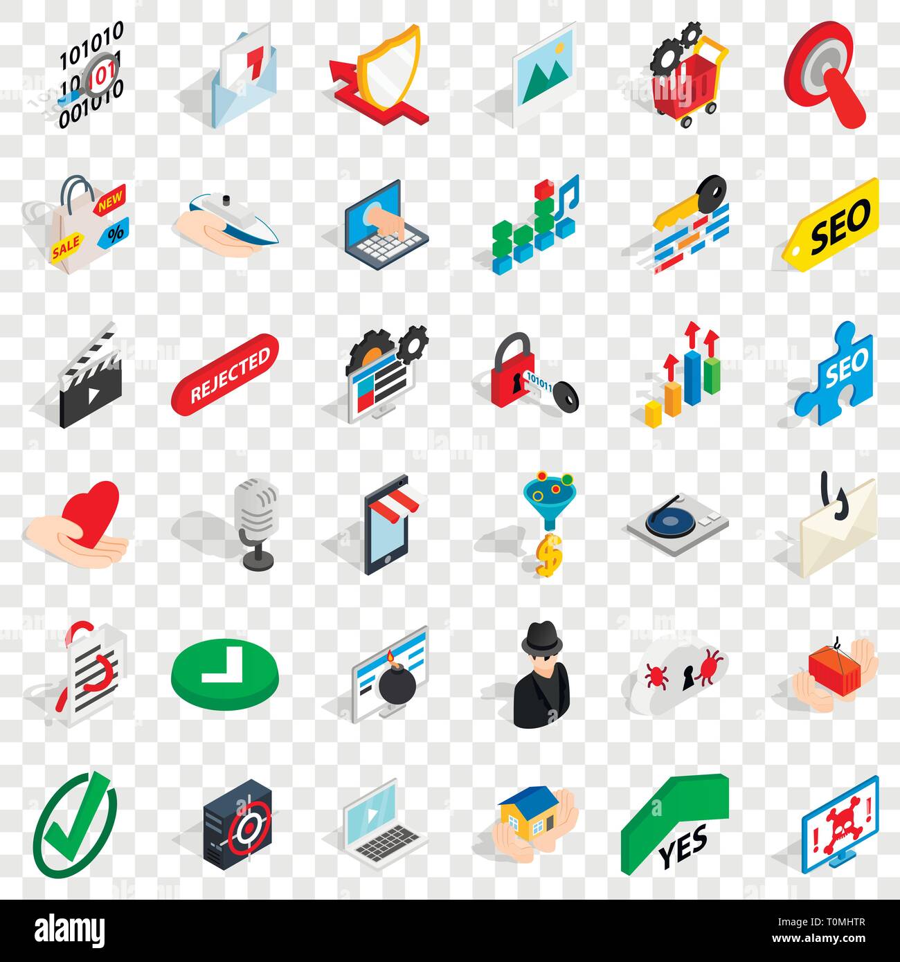 Cyber protect icons set, isometric style Stock Vector