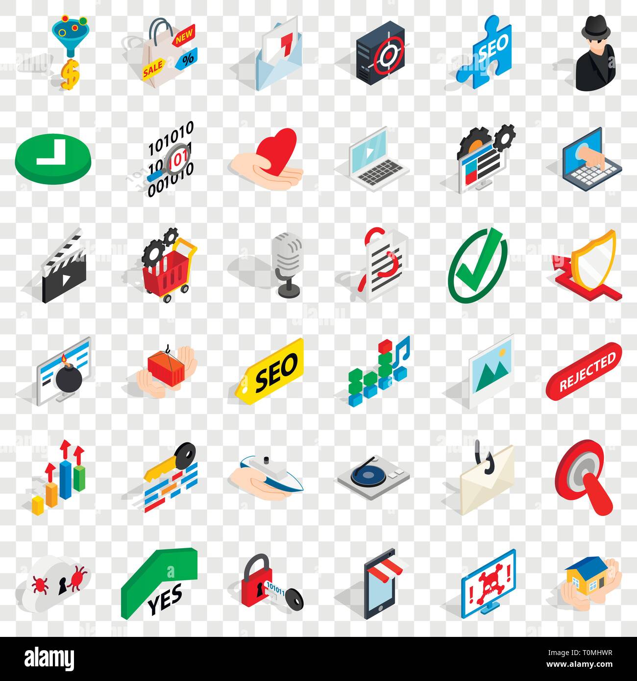 Safety icons set, isometric style Stock Vector