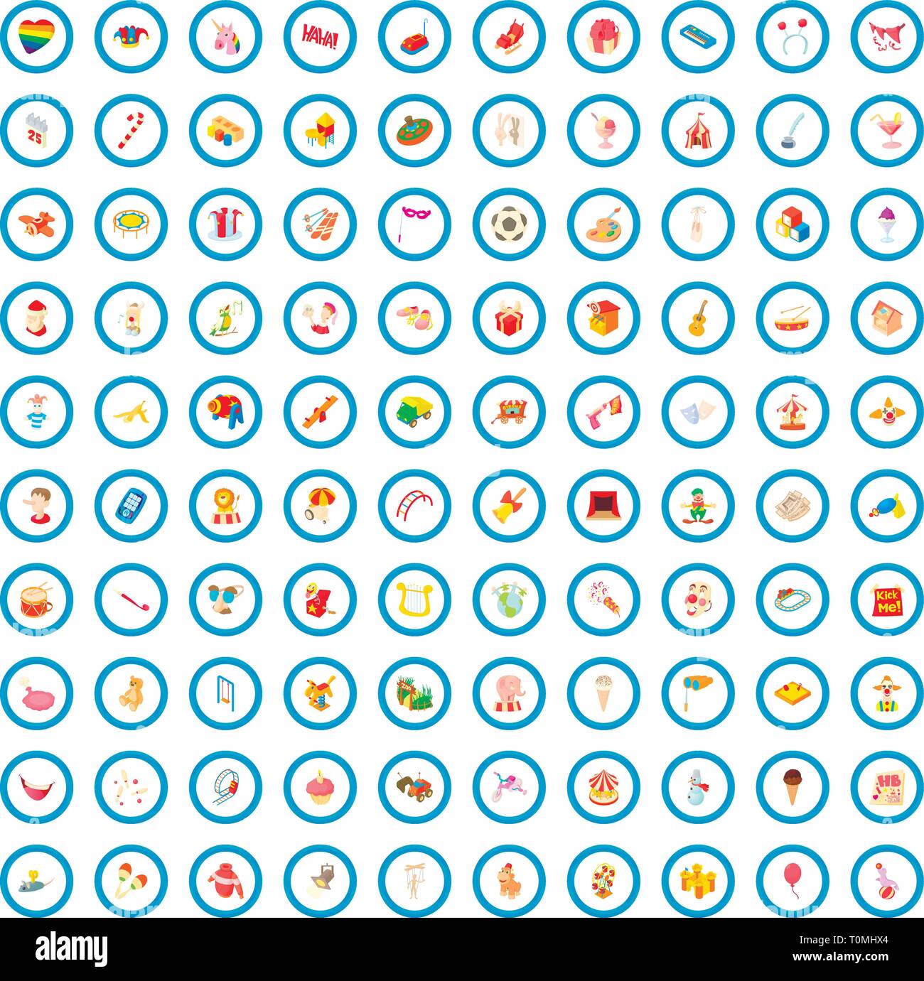 100 joy icons set, cartoon style Stock Vector