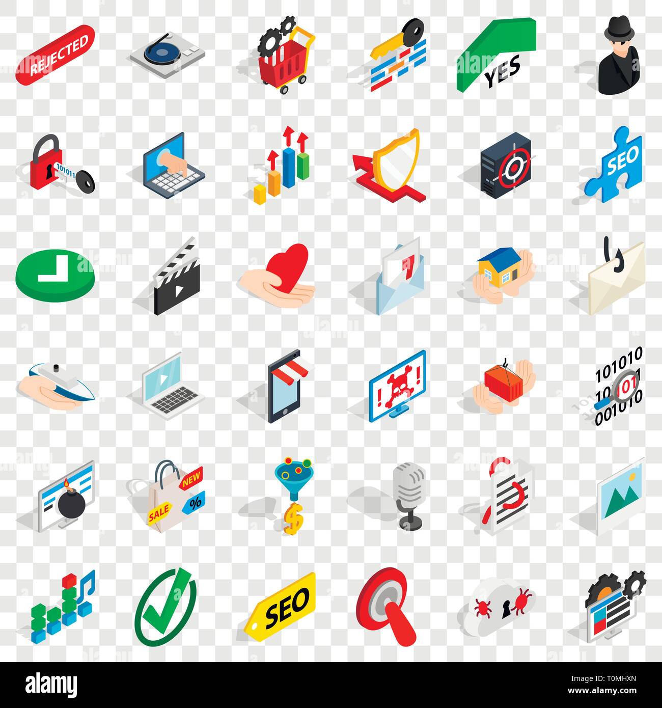 Secure safety icons set, isometric style Stock Vector