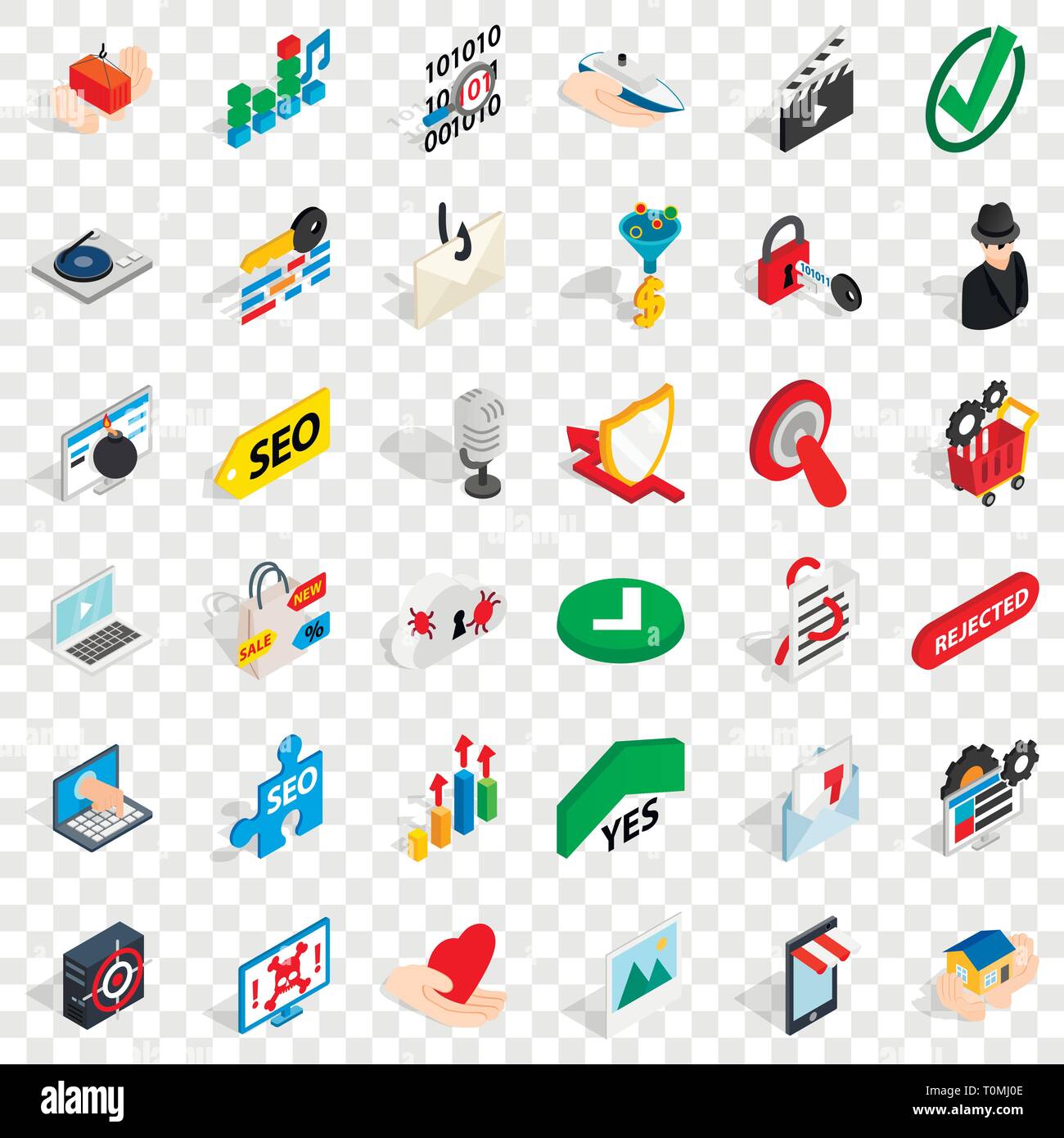 Cyberspace icons set, isometric style Stock Vector