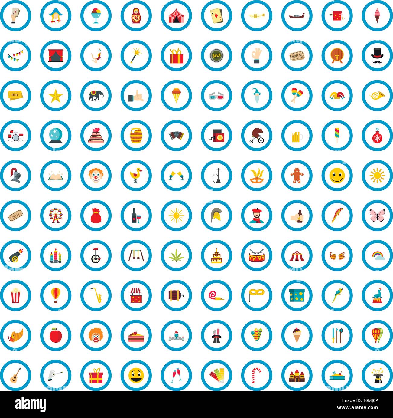 100 joy icons set, flat style Stock Vector
