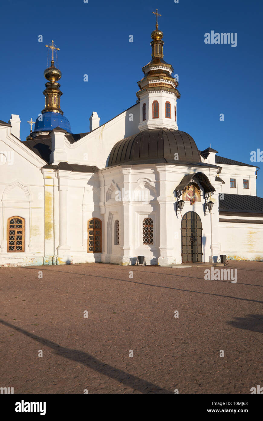 The view of the Baroque style Pokrovsky Winter Cathedral. Tobolsk Kremlin. Tobolsk. Russia Stock Photo