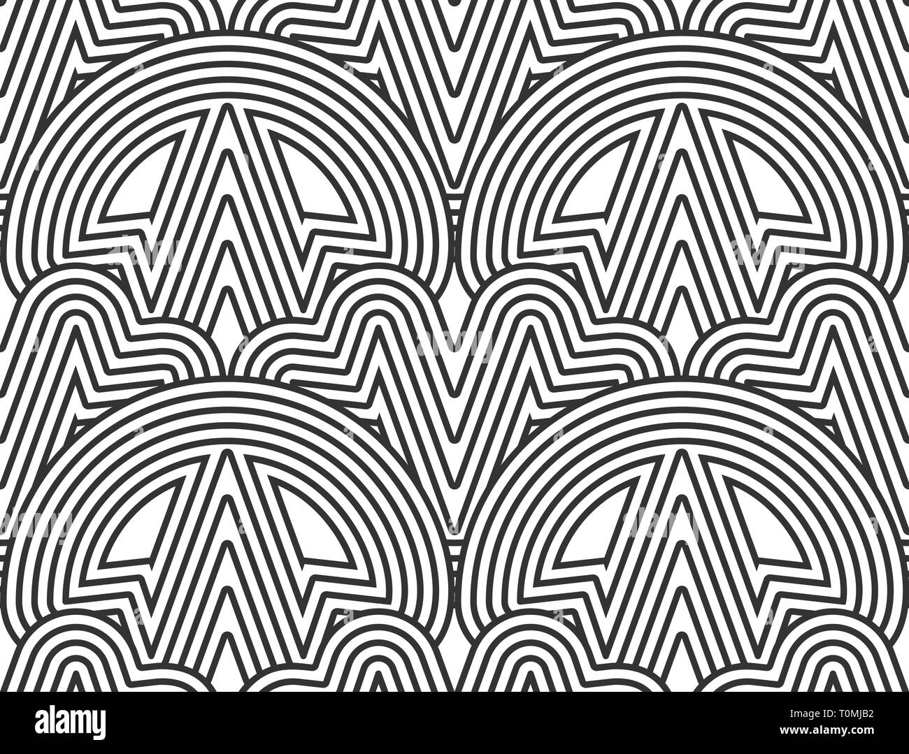Vector seamless pattern of overlapping arcs in art deco style. Modern stylish abstract texture Stock Vector