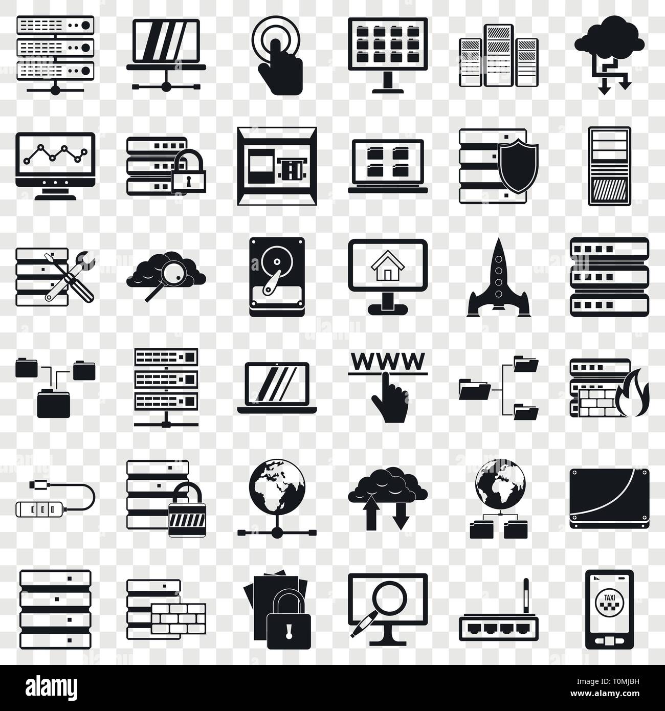 Database icons set, simple style Stock Vector