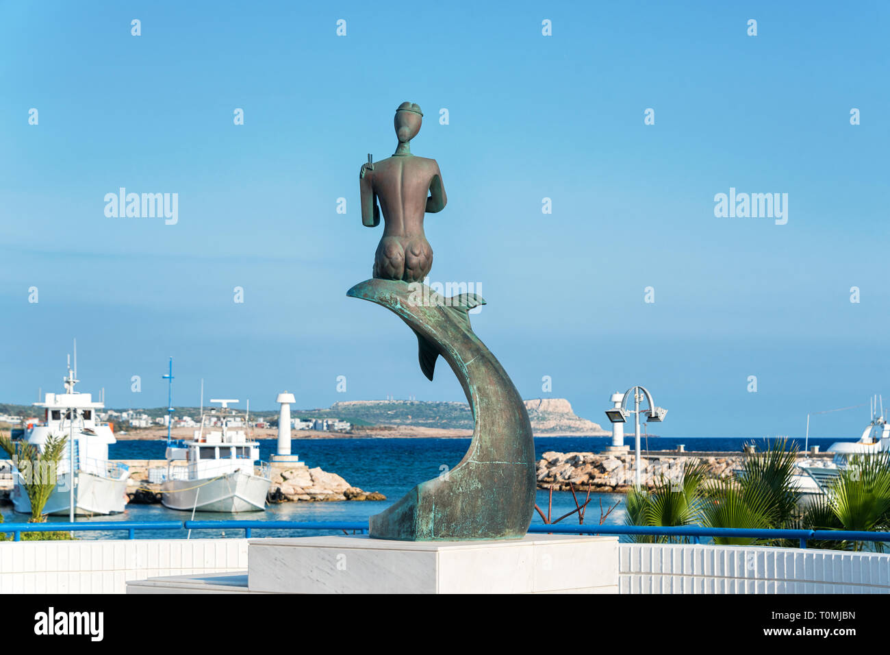 Agia Napa, Cyprus. Mermaid statue in the harbour. Stock Photo