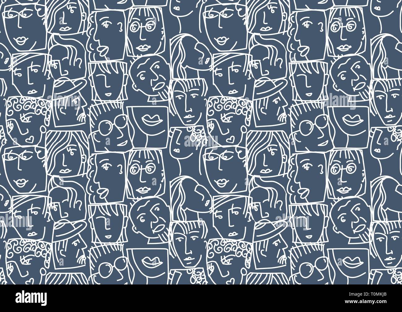 People abstract faces avatars characters invert seamless pattern Stock Vector