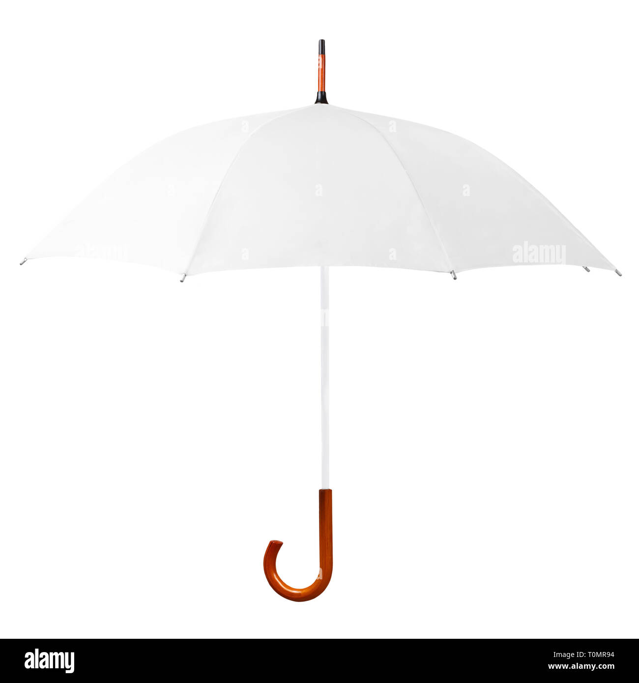 White umbrella isolated on white background. Open umbrella on white background Stock Photo