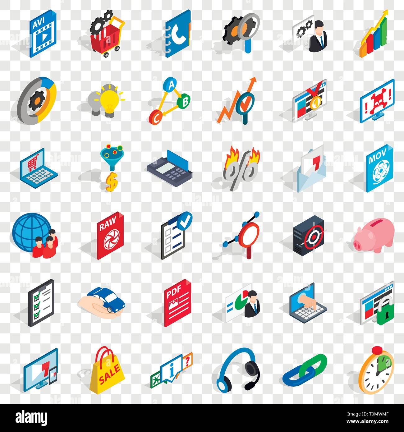 Information cloud icons set, isometric style Stock Vector