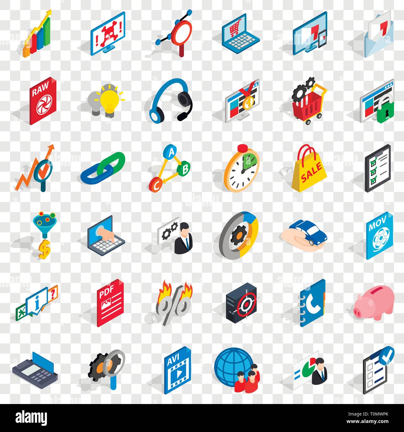 Safe cloud icons set, isometric style Stock Vector