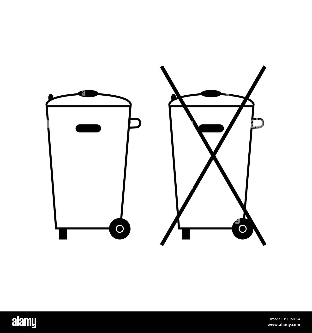 No trash bin icon. Crossed litter. Container recycle. Symbol of garbage,  rubbish, dump. Prohibited element label public information. Black warning  sig Stock Vector Image & Art - Alamy