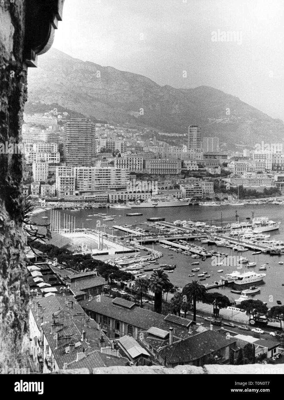geography / travel, Monaco, view, Port Hercule and Monte Carlo, 1960s ...