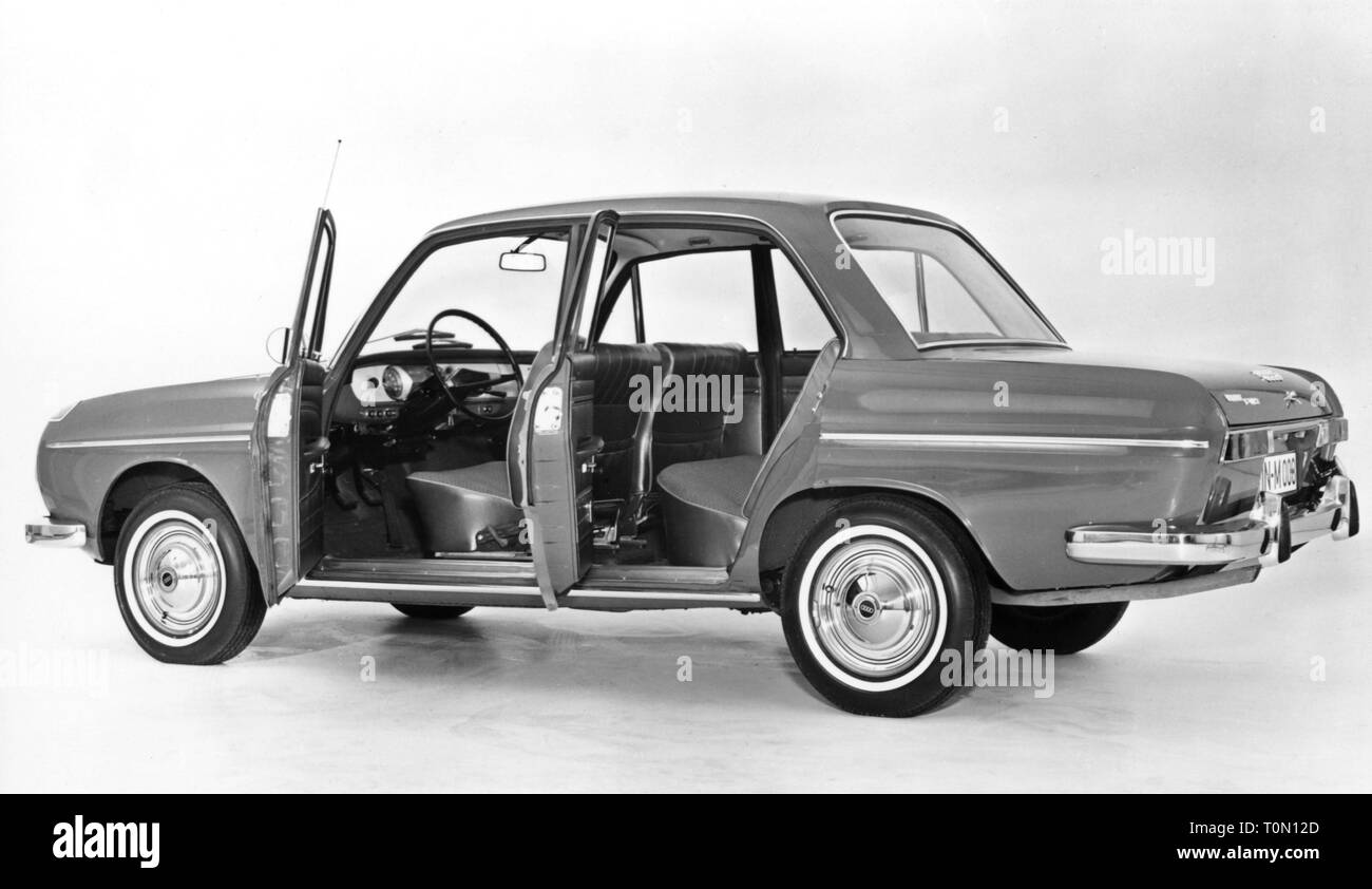 transport / transportation, car, vehicle variants, DKW F 102, view from left, apertured doors, 1964, F102, Auto Union, middle class, limousine, four-door, opened, open, room inside, inner room, inner rooms, interior, inner, inside, inwards, inward, motor car, auto, automobile, passenger car, motorcar, motorcars, autos, automobiles, passenger cars, side view, Germany, 1960s, 60s, 20th century, clipping, cut out, cut-out, cut-outs, no-people, transport, transportation, view, views, doors, door, historic, historical, Additional-Rights-Clearance-Info-Not-Available Stock Photo