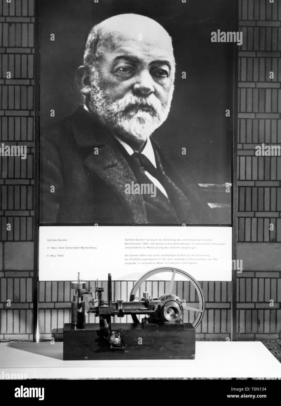 geography / travel, Germany, Stuttgart, museum / museums, Mercedes-Benz-Museum, Untertuerkheim, interior view, portrait of Gottlieb Daimler, 1960s, Additional-Rights-Clearance-Info-Not-Available Stock Photo