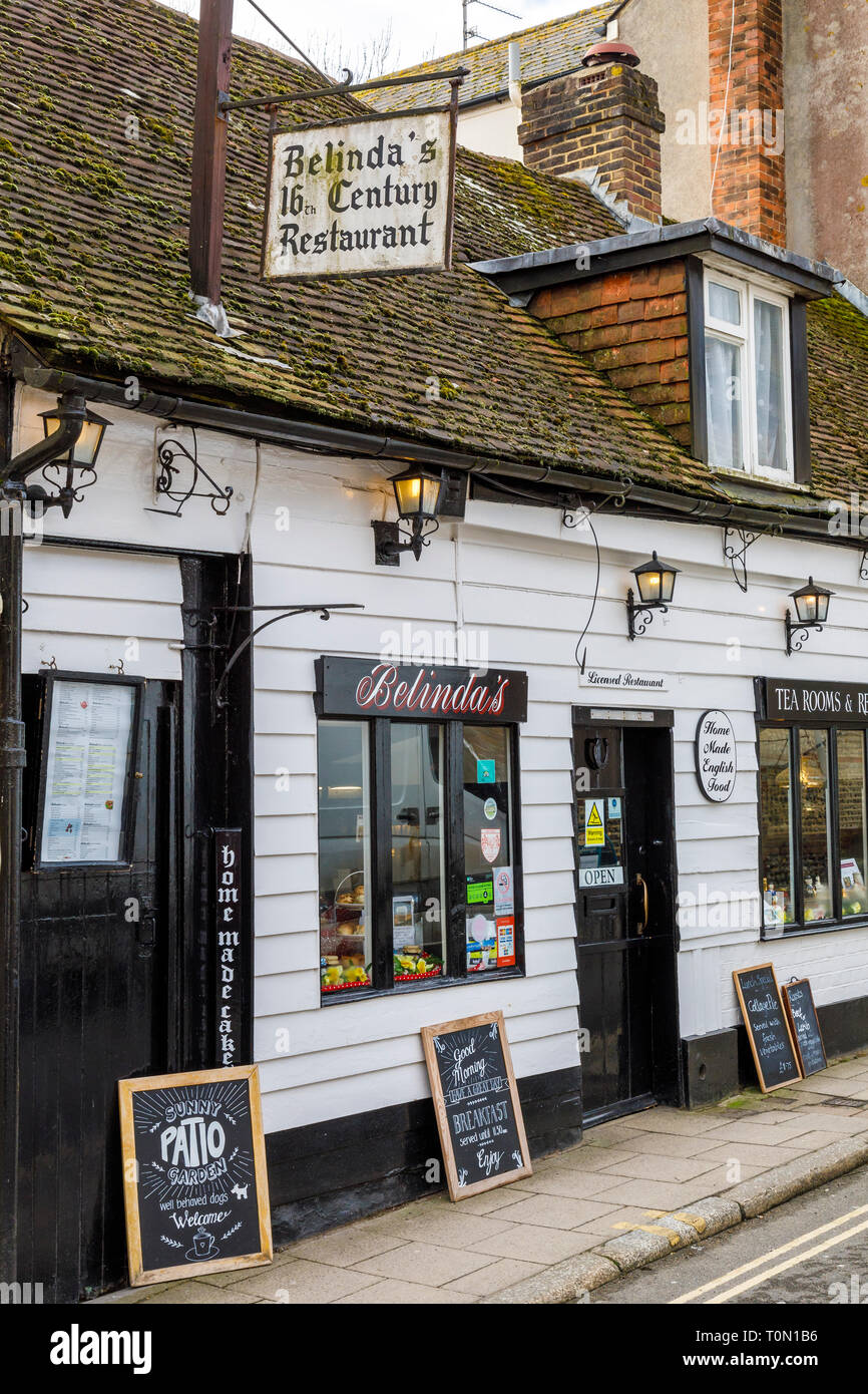 17th century timber framed and weather-boarded property, Belinda's Restaurant, in Arundel, West Sussex, UK. Stock Photo
