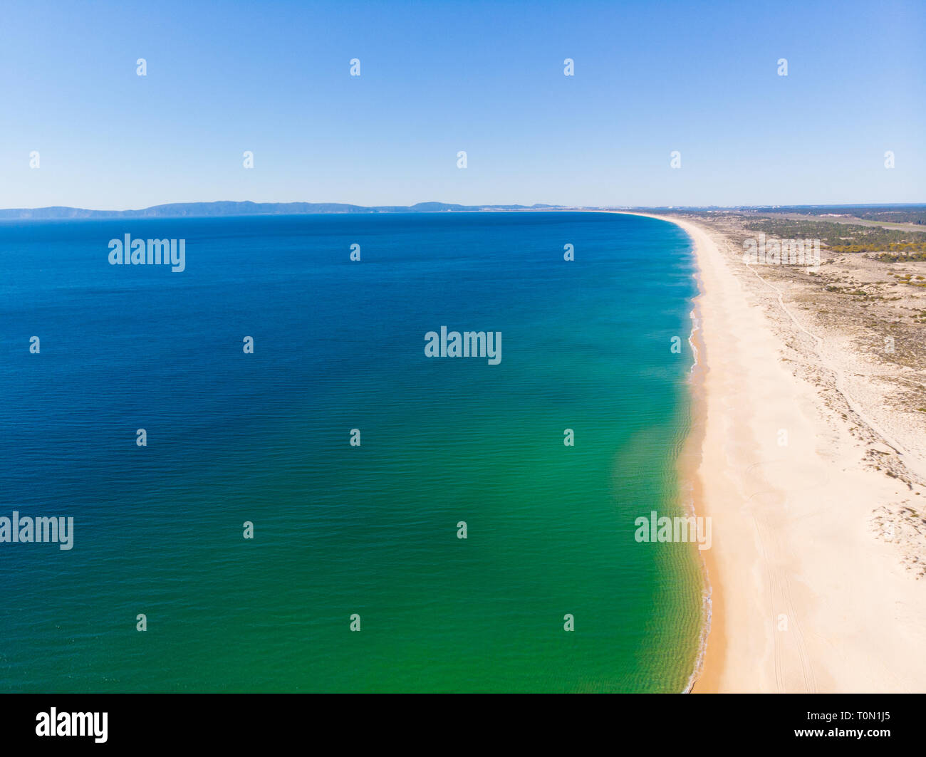 Aerial view of Carvalhal Beach in Comporta, Portugal Stock Photo