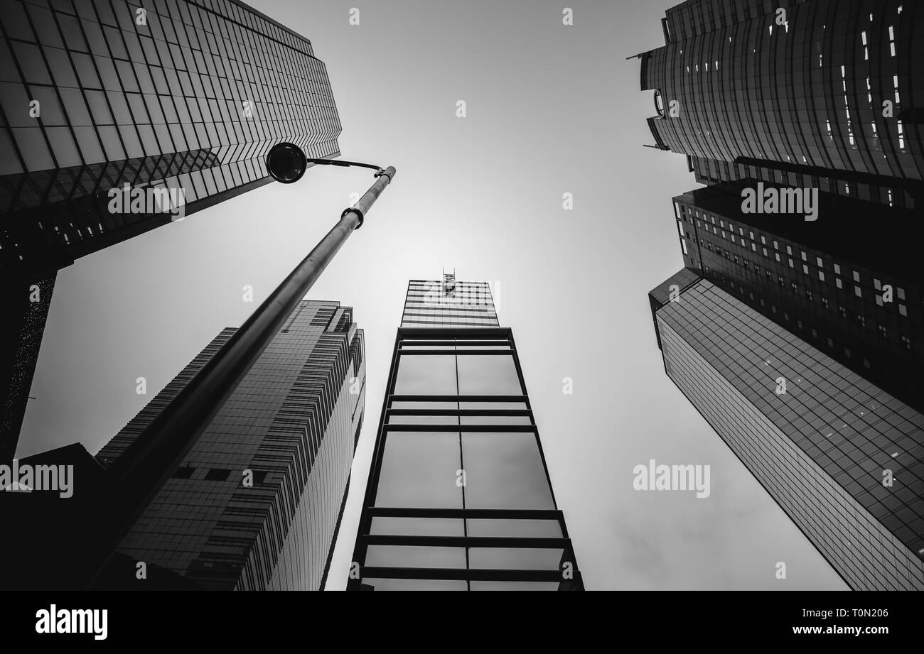 Modern Office Buildings in Hong Kong, Black and White color Stock Photo ...