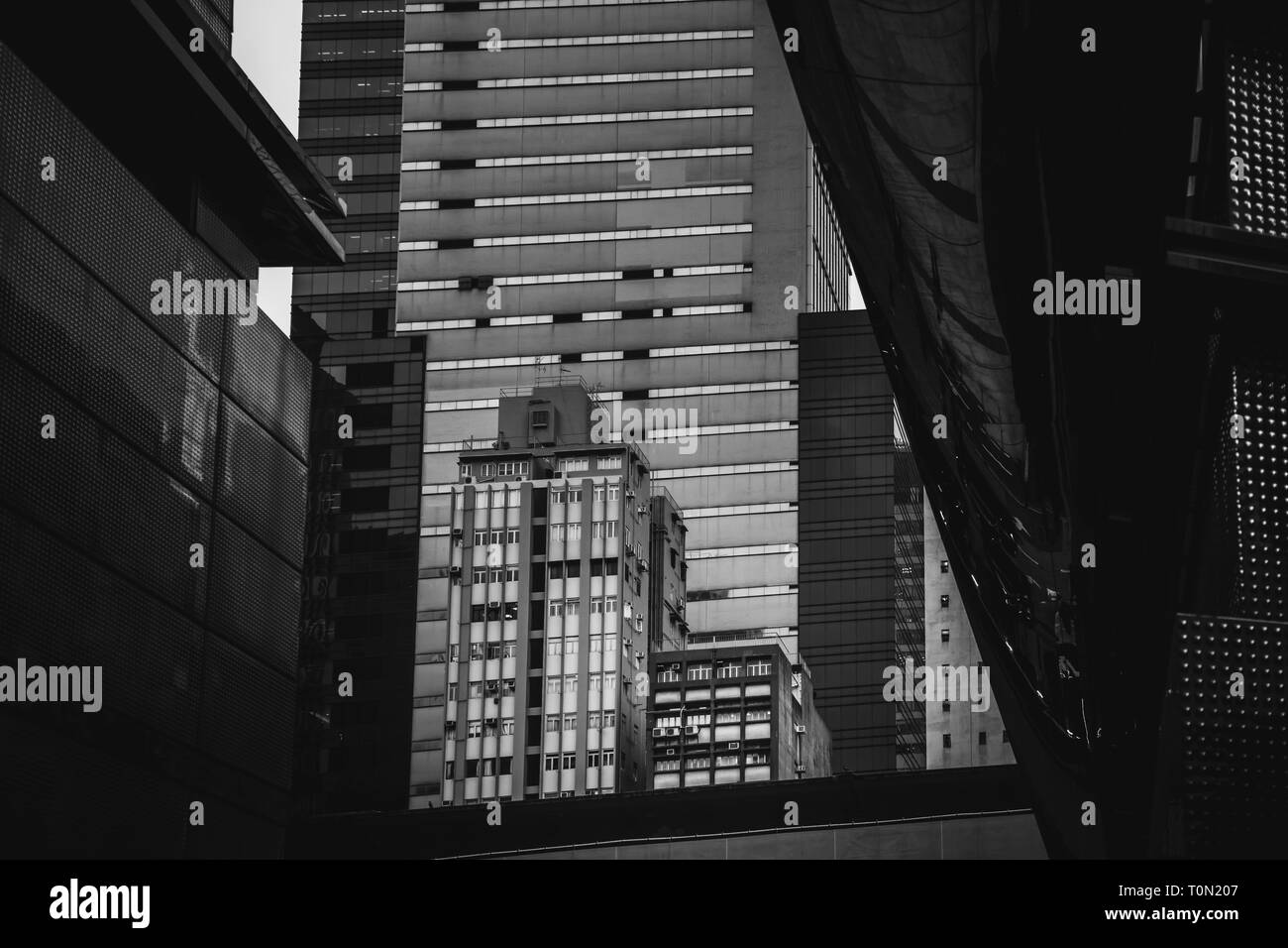 Modern Office Buildings in Hong Kong, Black and White color Stock Photo ...
