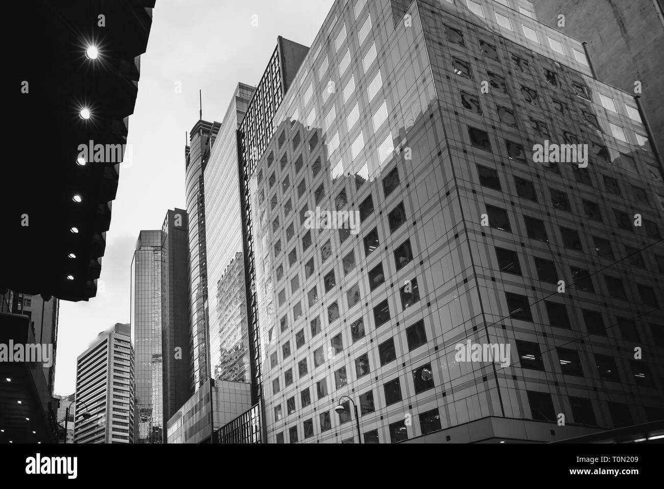 Modern Office Buildings in Hong Kong, Black and White color Stock Photo ...