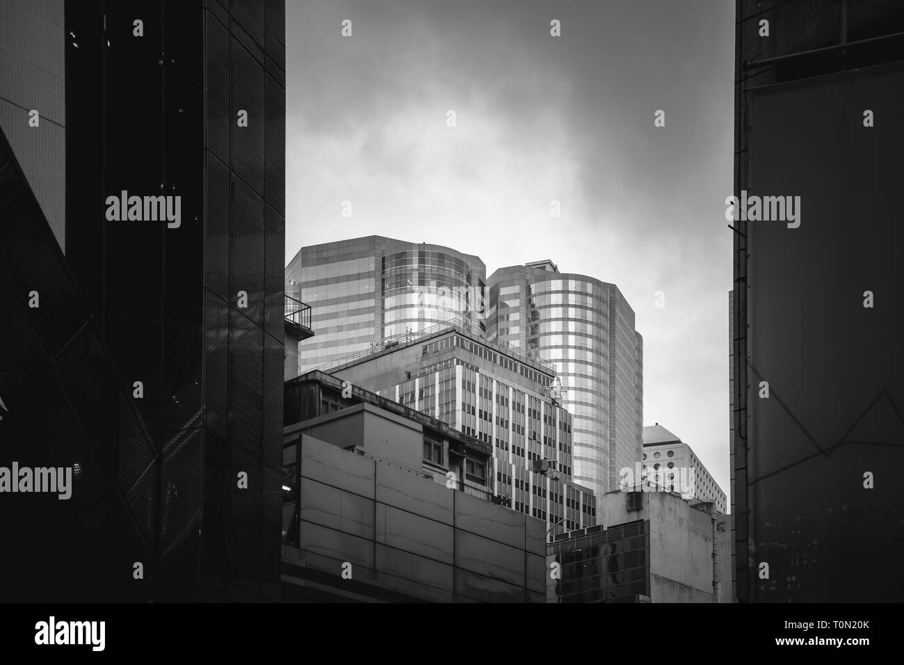 Modern Office Buildings in Hong Kong, Black and White color Stock Photo ...