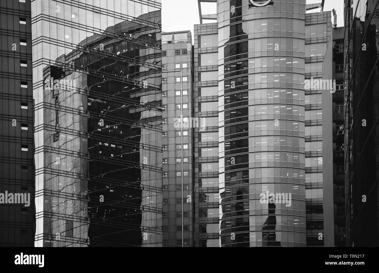 Modern Office Buildings in Hong Kong, Black and White color Stock Photo ...