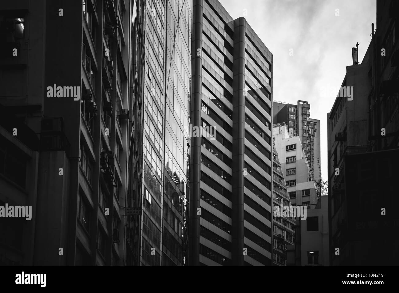 Modern Office Buildings in Hong Kong, Black and White color Stock Photo ...