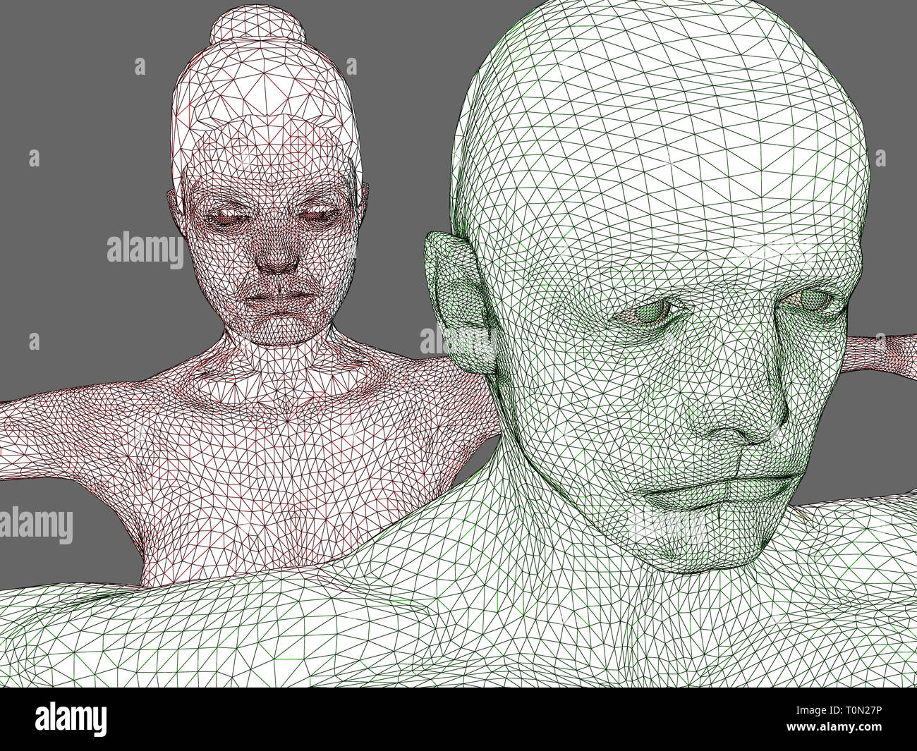 cgi (computer generated image)/ Illustration: Symbolbild: Digitalisierung, Kuenstliche Intelligenz (KI, AI), Cyberspace, Roboter, Bionik, Mann, Frau ( Stock Photo