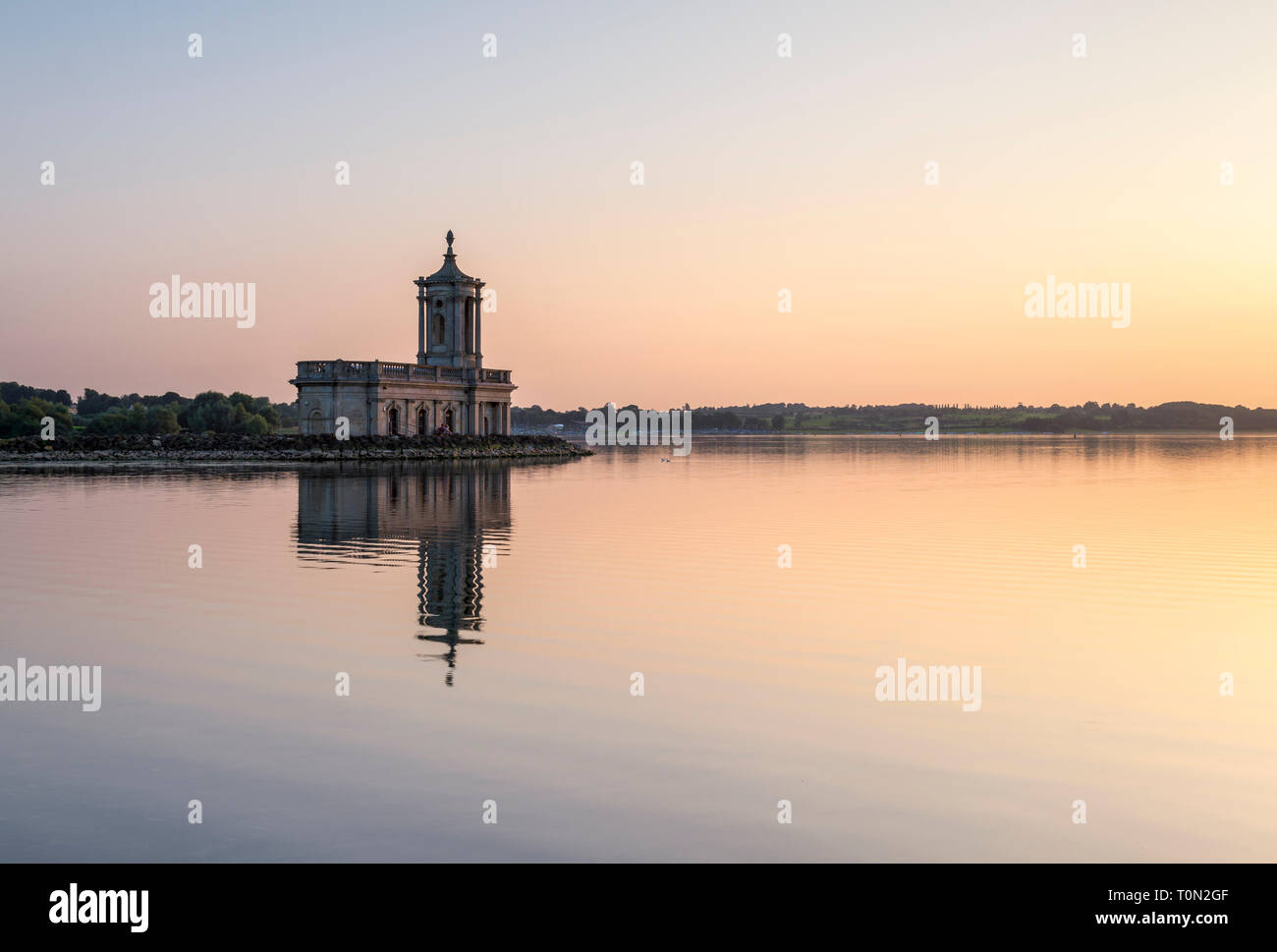 Normanton Church on Rutland Water, Leicestershire; on a calm evening. Stock Photo
