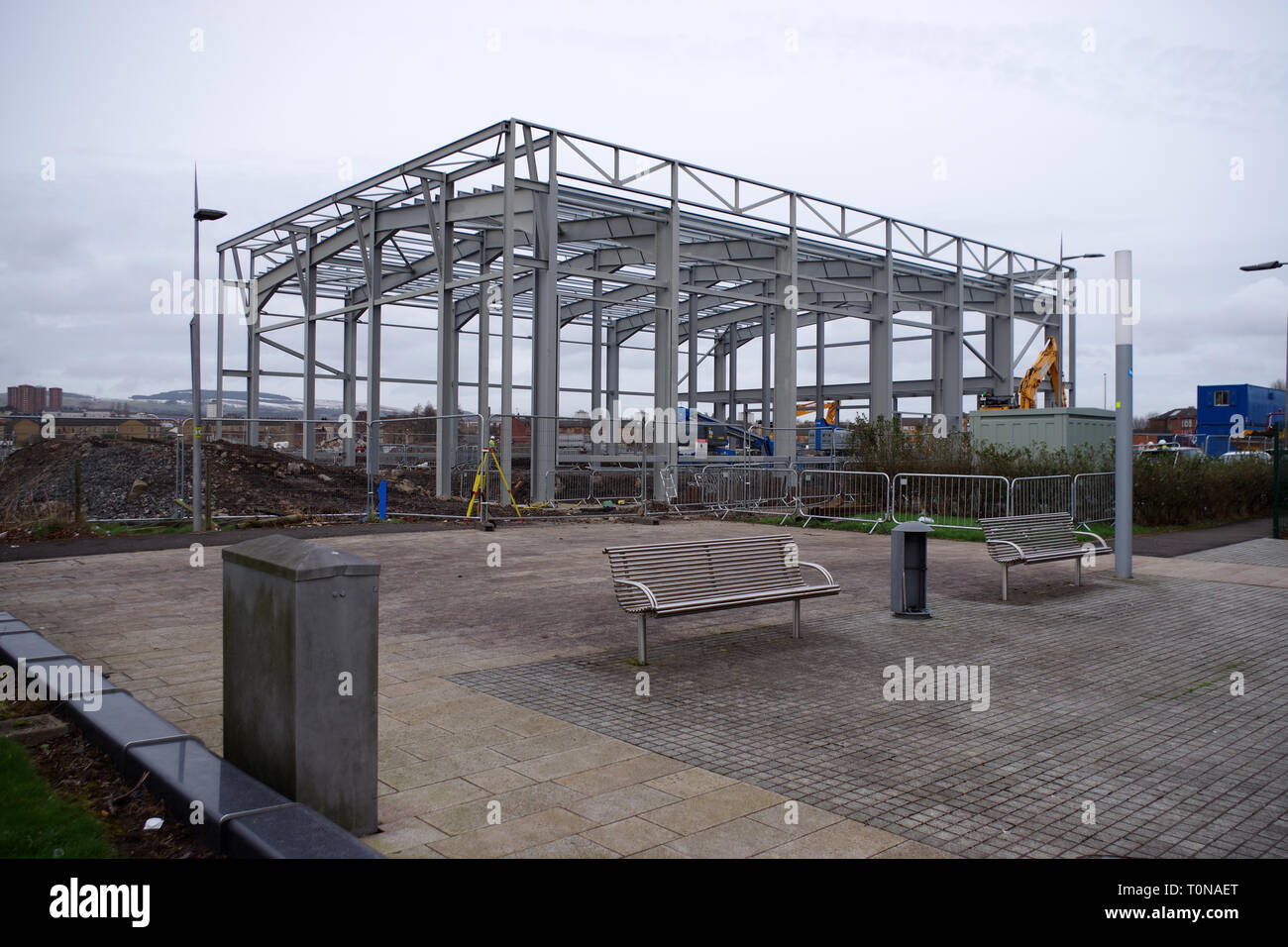 New steel fabricated building being erected on the former john Brown's shipyard in Clydebank. Stock Photo