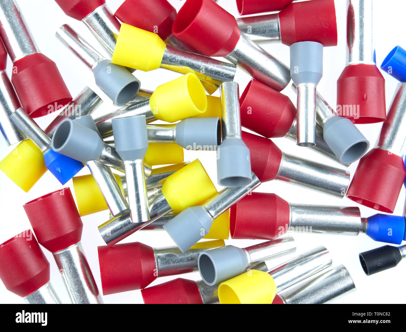 Various sizes of ferrules or end sleeves for electrical cables Stock