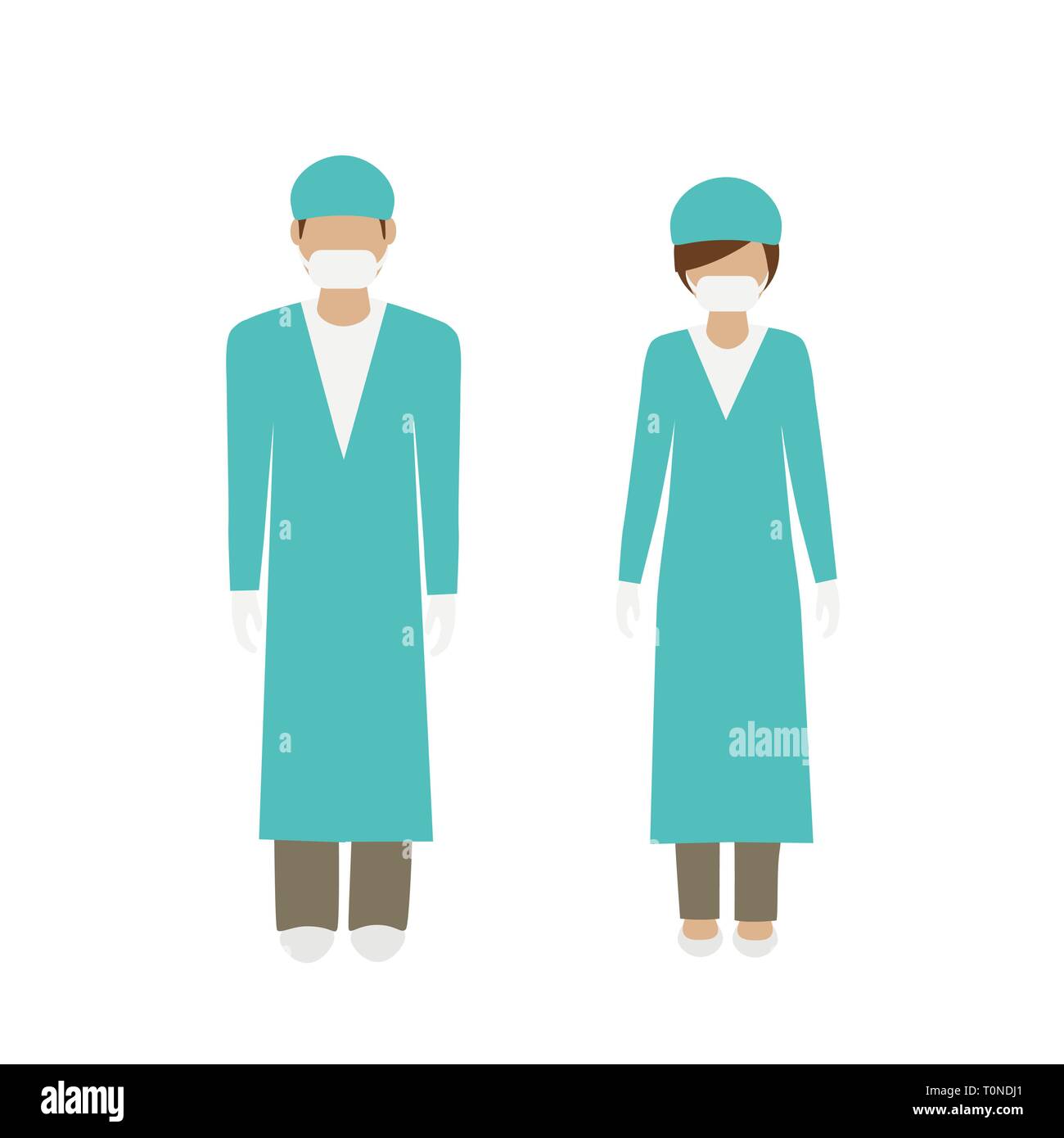 man and woman character surgeon in green lab coat isolated on white background vector illustration EPS10 Stock Vector