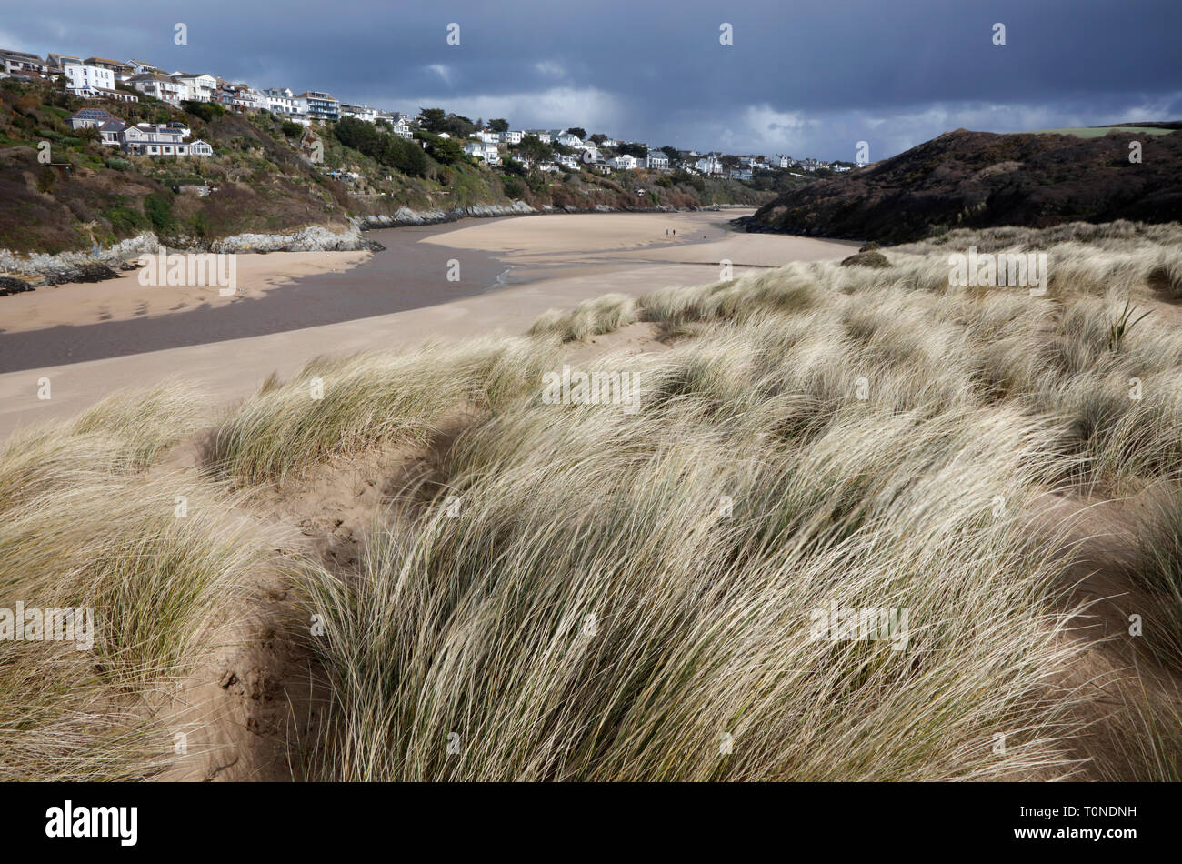 View from Crantock Dunes to the Gannel, Newquay, Cornwall, England, UK Stock Photo