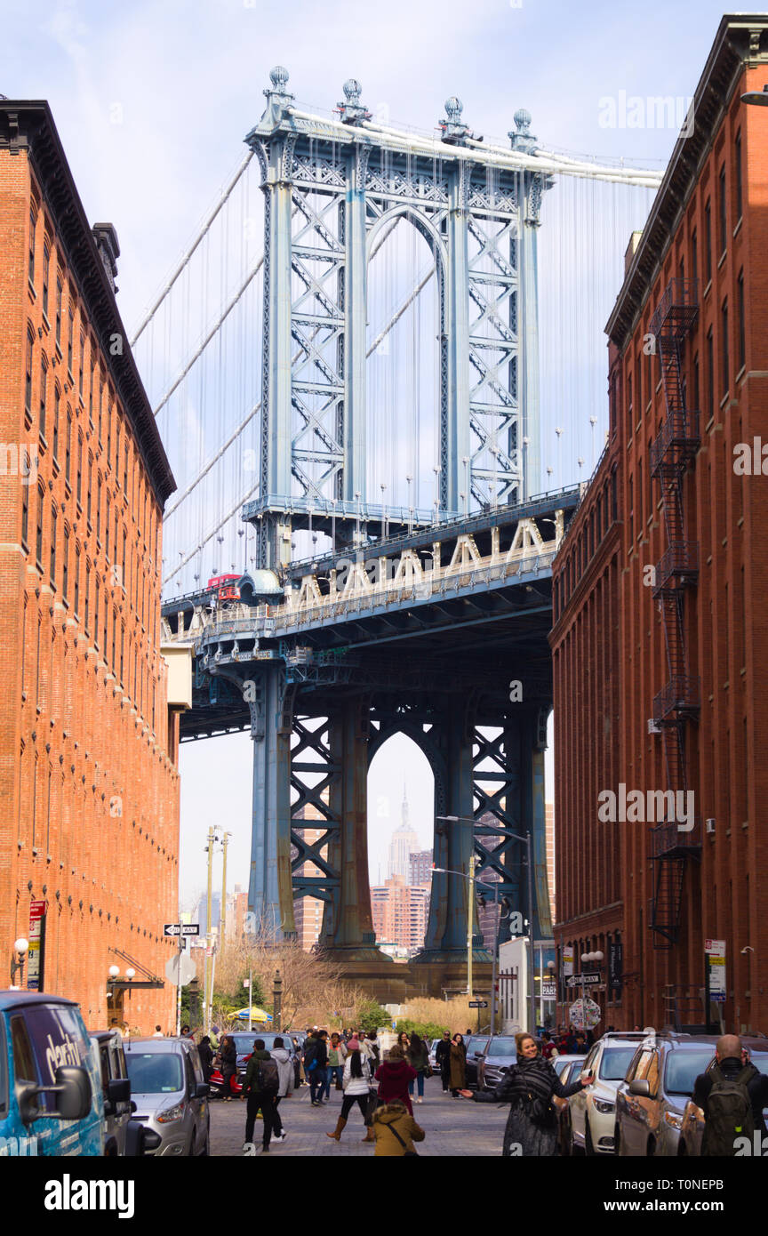 Manhattan Bridge as seen from Washington Street, Dumbo, Brooklyn, NY ...