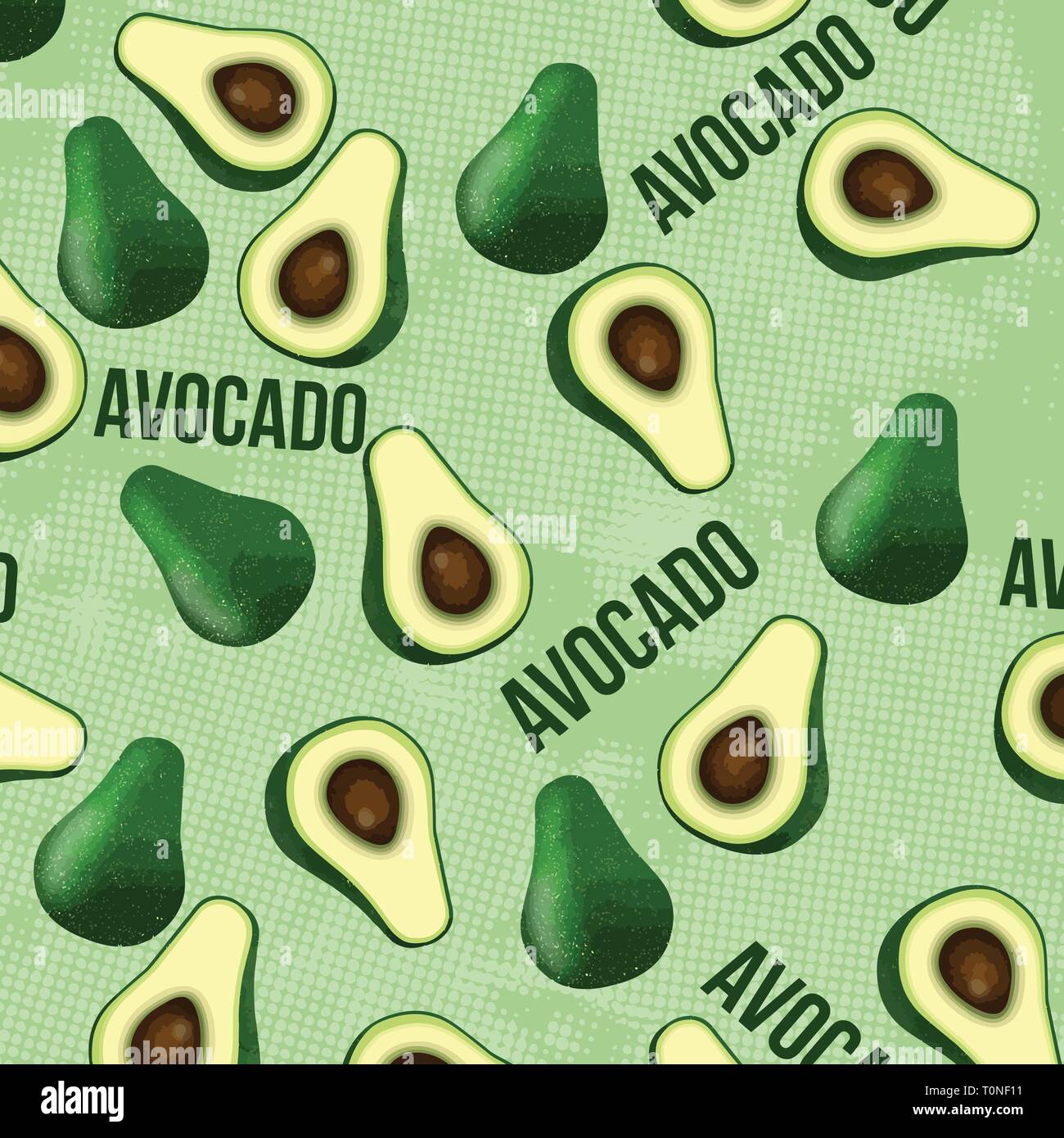 Seamless pattern with avocado on green background, vector illustration ...
