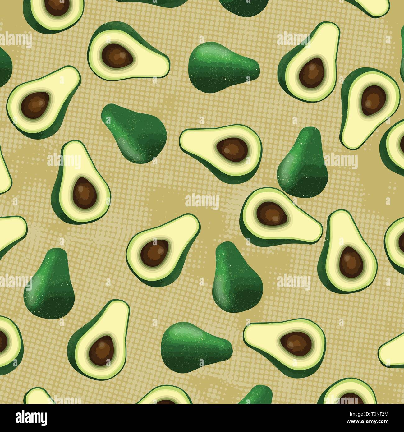 Seamless pattern with avocado on retro background, vector illustration ...